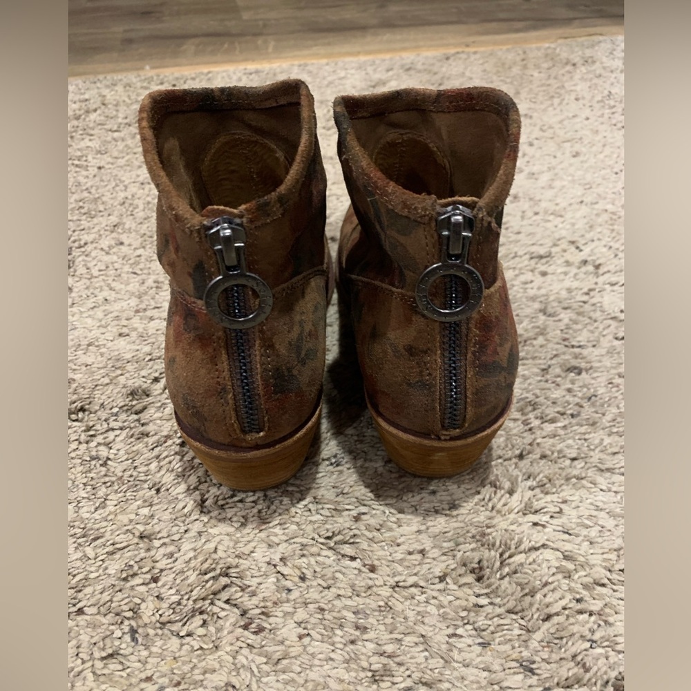 Sofft Brown Suede Ankle Booties with Subtle Floral Print - Picture 5 of 7